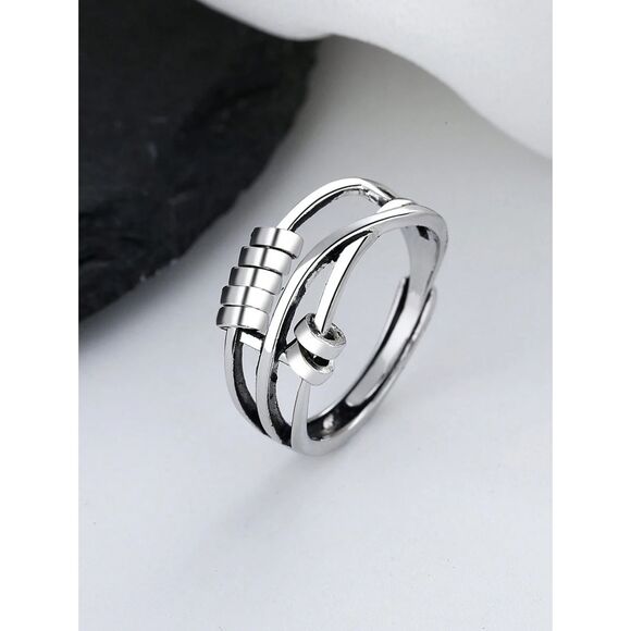 Silver Spinner Turnable Fidget Anxiety Ring Stress Adjustable Movable One Size - Picture 4 of 7
